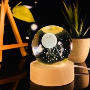 3d crystal ball night light with wooden base,(astronaut step moon)