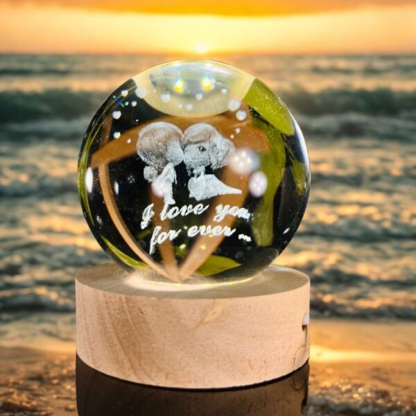3d crystal ball night light with wooden base,(flower)