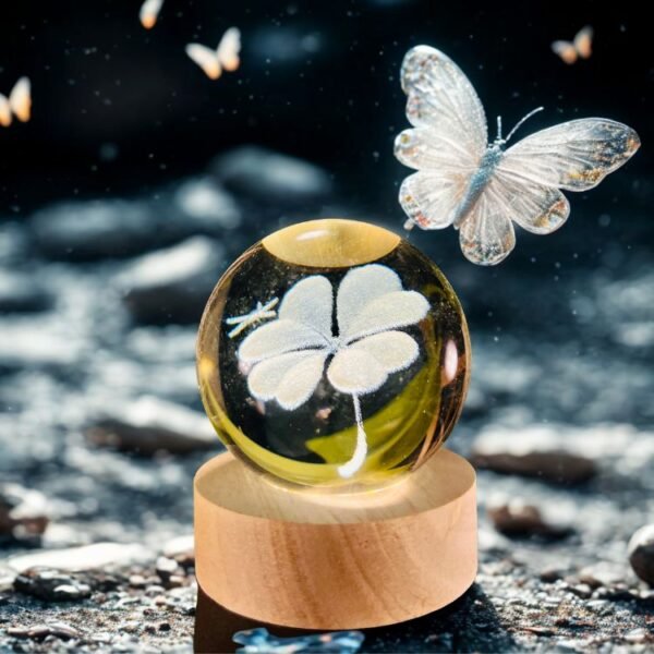 3d crystal ball night light with wooden base,(flower)