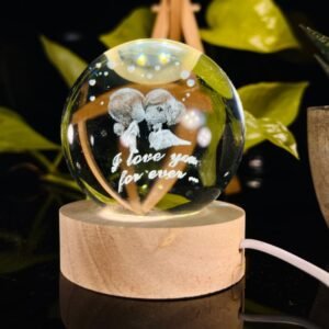 3d crystal ball night light with wooden base,(flower)
