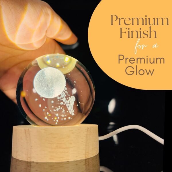 3d crystal ball night light with wooden base,(astronaut step moon)