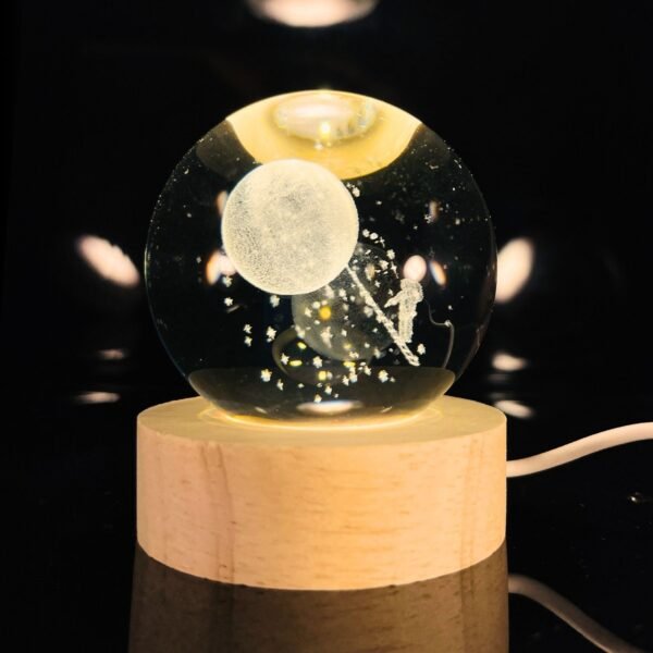 3d crystal ball night light with wooden base,(astronaut step moon)